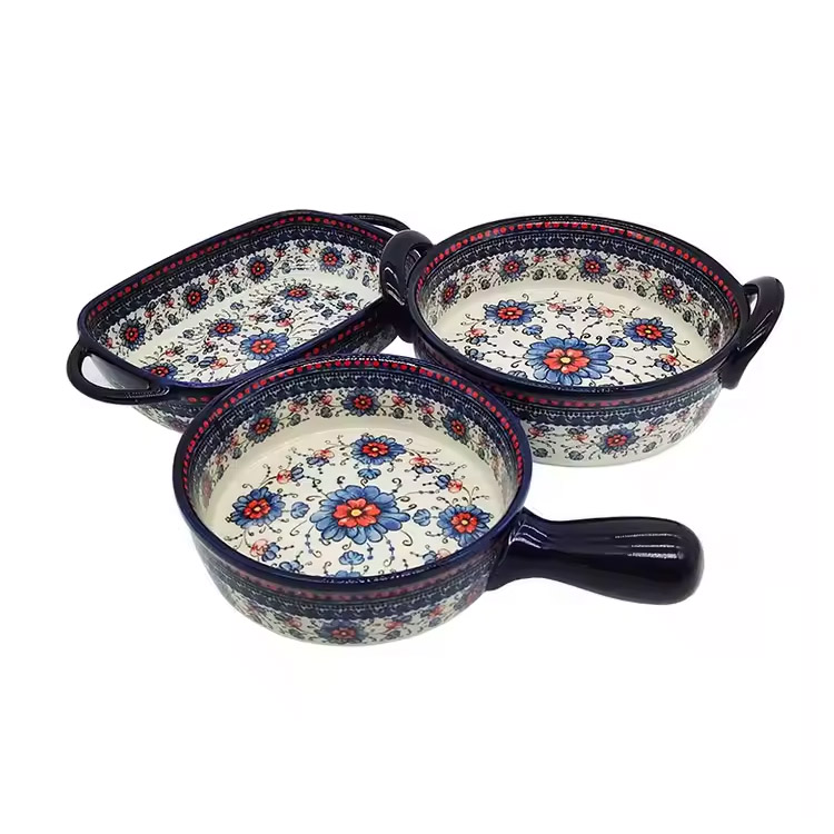 Egyéni szüreti nyomtatás hőálló porcelán serpenyő