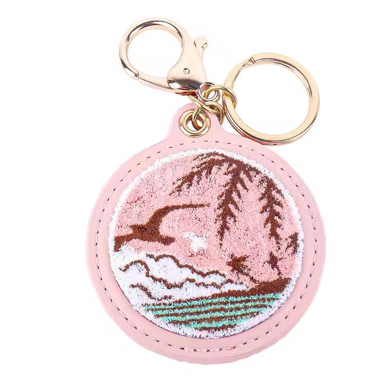 Key Ring Ring Pink Island táj prémium hímző kulcstartó