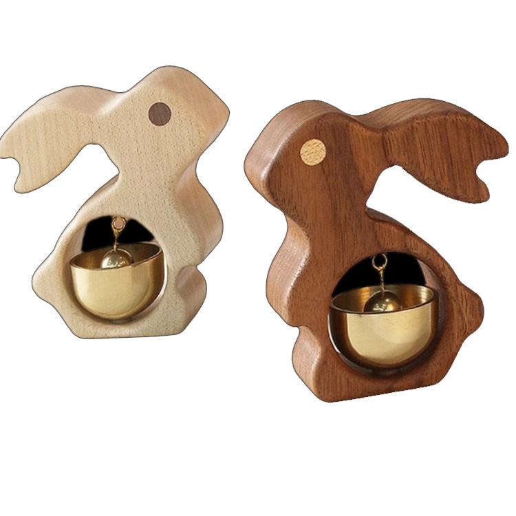 Tömör fa nyúl hűtőmágnesek, kézzel készített sárgaréz ajtócsengő